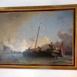 Large canvas, naval combat scene, post-revolutionary