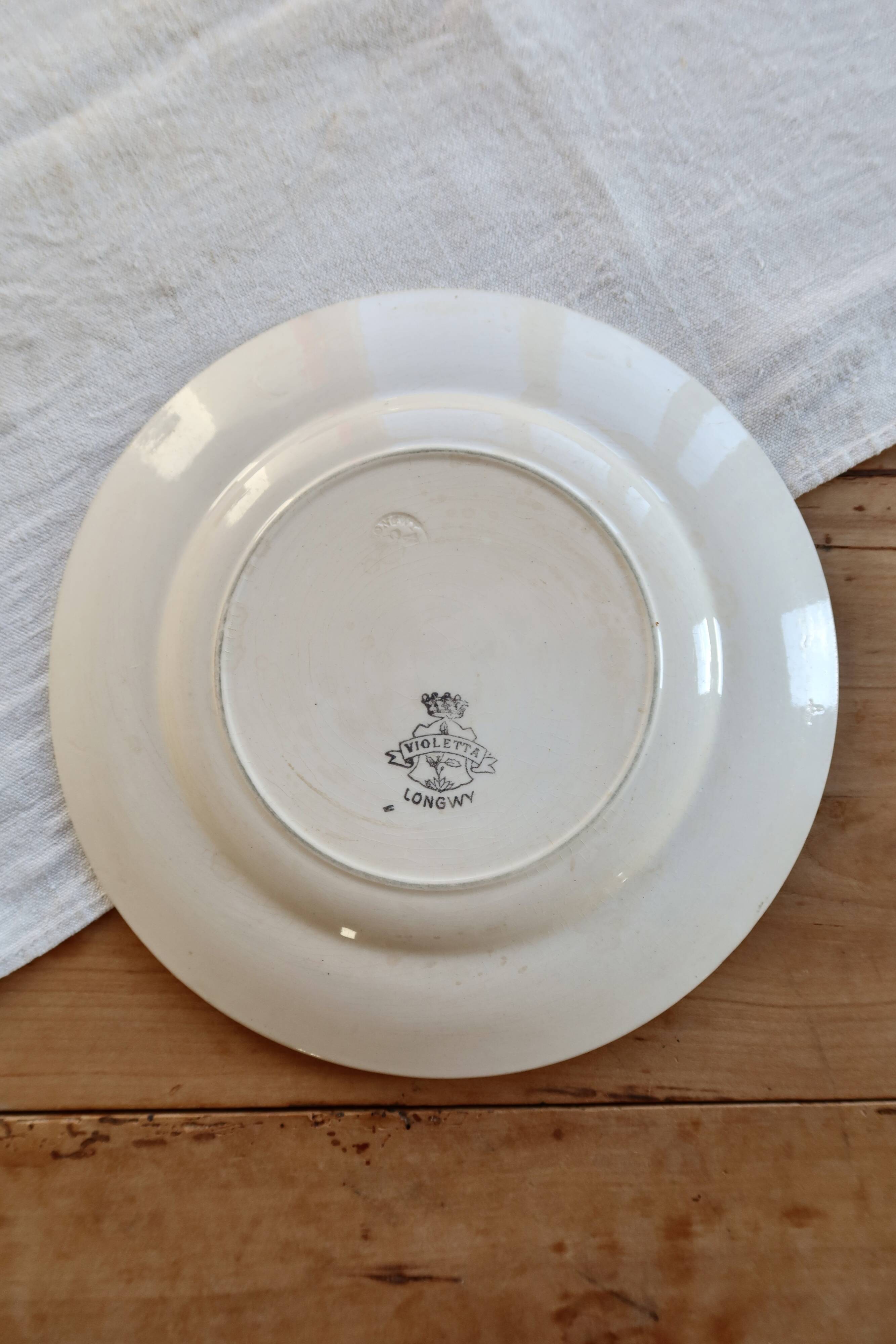 Antique flat plate, Longwy ironstone, Violetta model.
