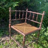 Chaise d’angle bois et rotin