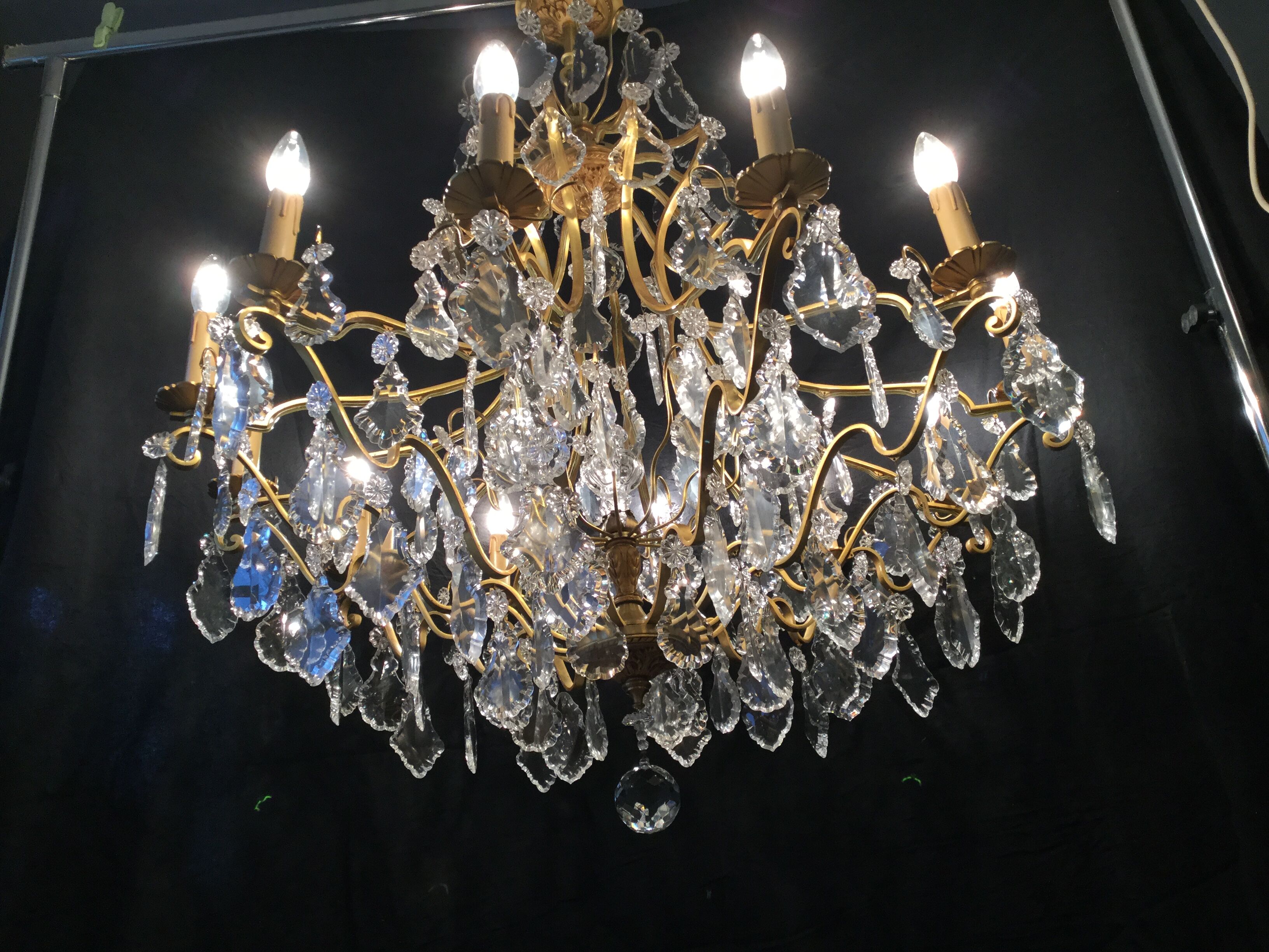 12-light bronze and crystal chandelier