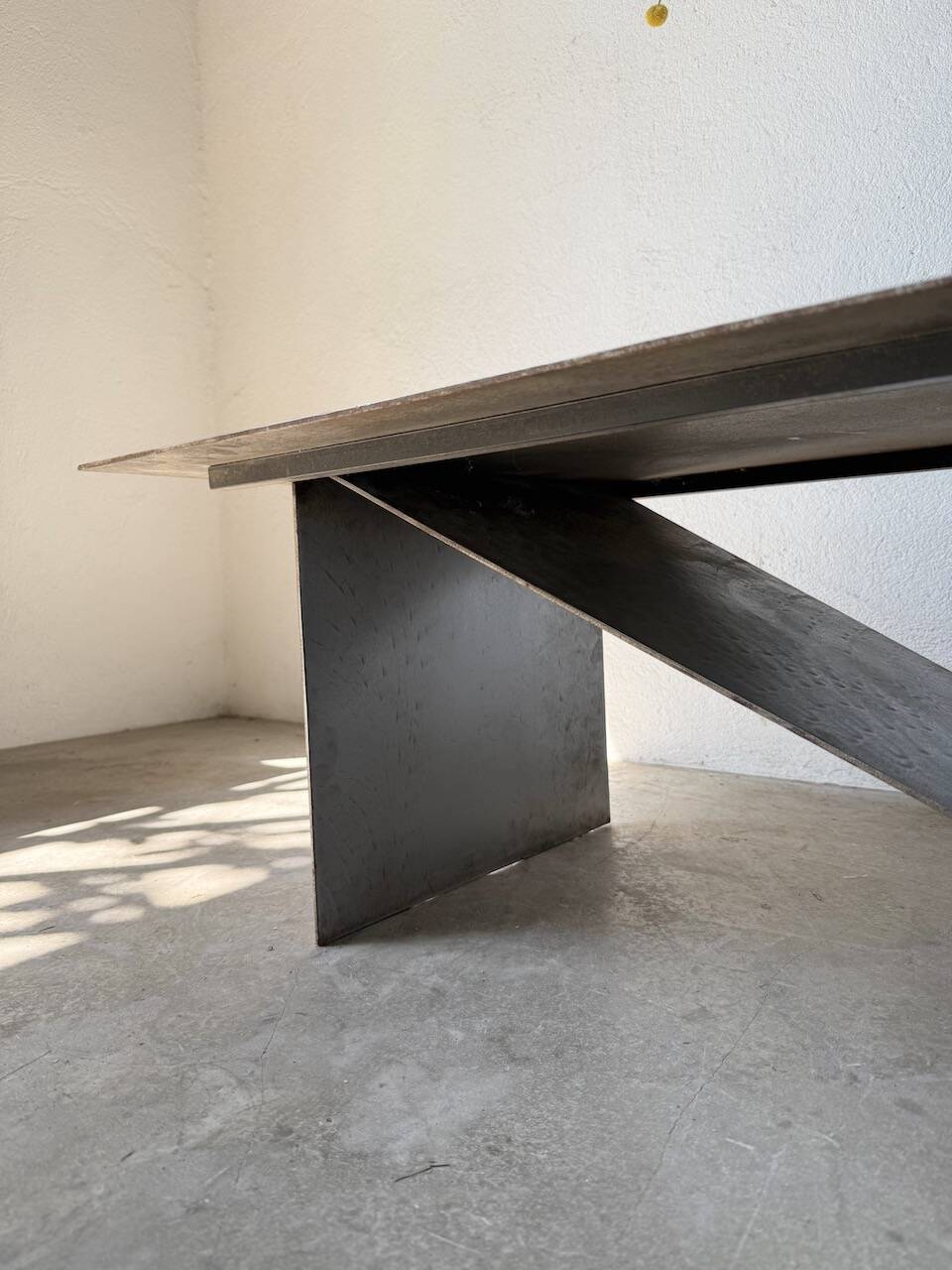 Handcrafted metal coffee table from the 1970s