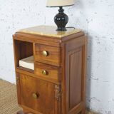 Art deco bedside table in solid wood and marble