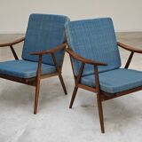 Pair of blue boomerang armchairs by Antonin Suman for Ton (Thonet) 1960
