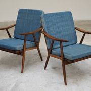 Pair of blue boomerang armchairs by Antonin Suman for Ton (Thonet) 1960
