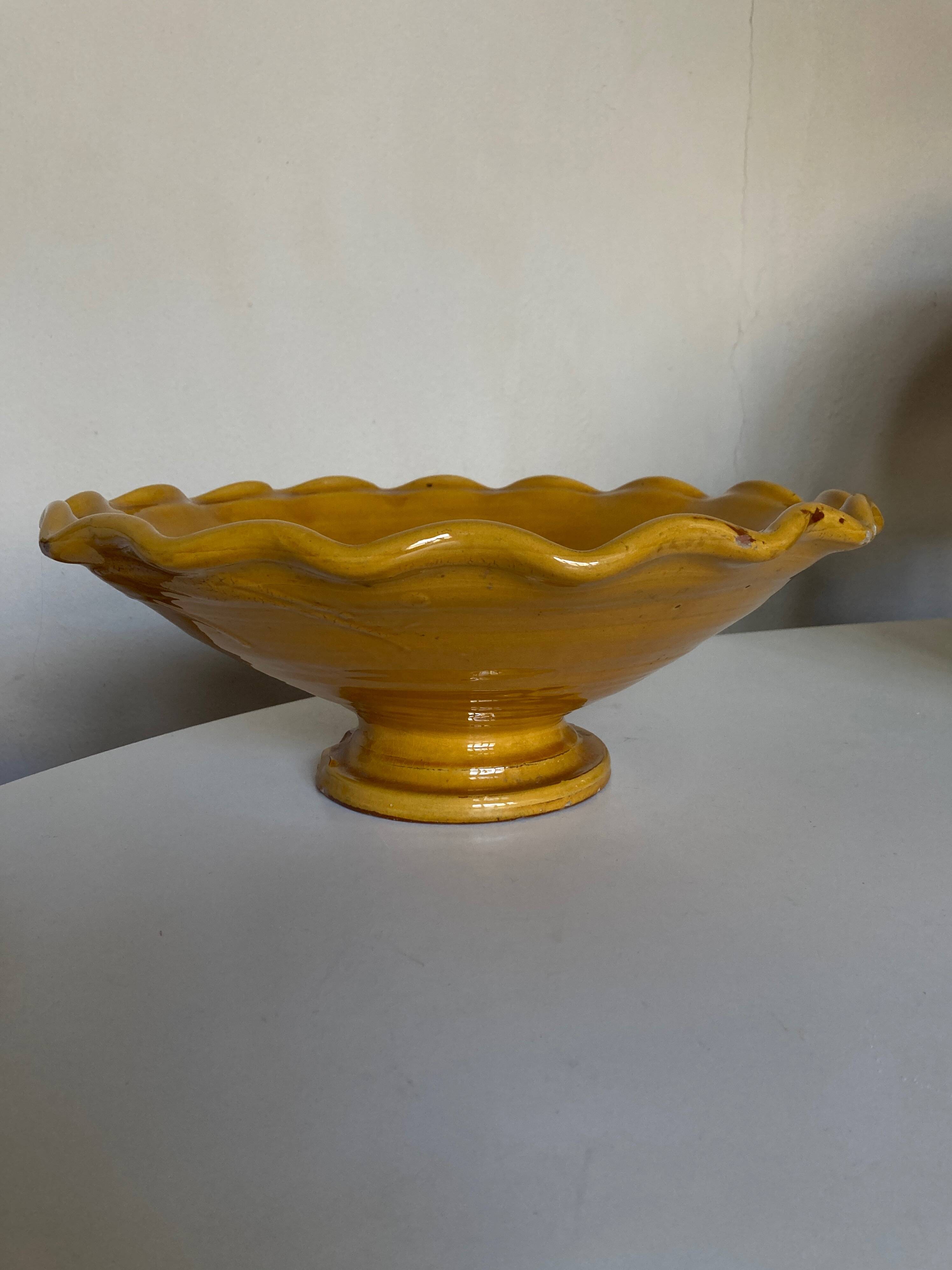 XXXL wavy bowl in glazed terracotta 1950 Provence
