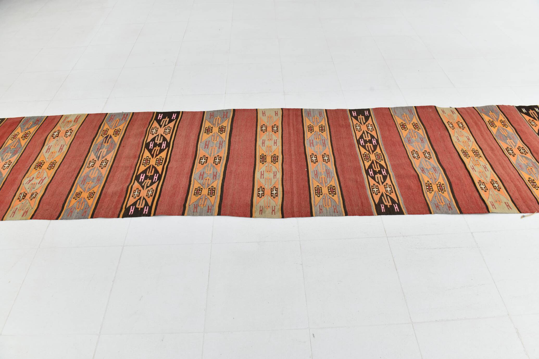 3x13 Runner Boho Hallway Rug, Kilim Runner Rug, 88x383Cm