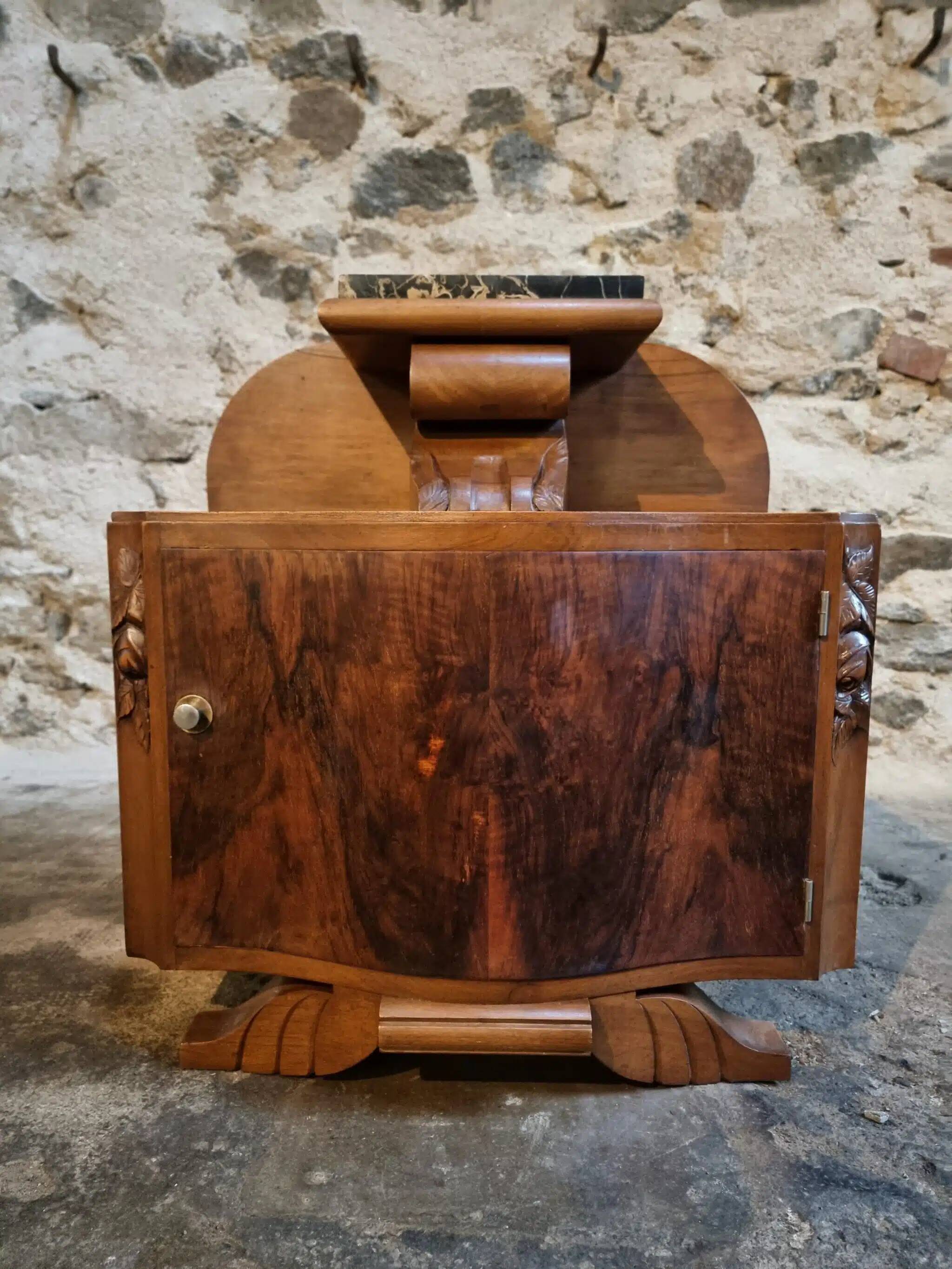 French Art Deco bedside table with a marble top, circa 1930.