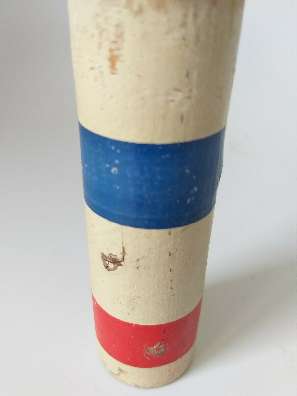 Bowling game 1920 art pop red blue white yellow 2 balls old toy