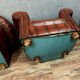 Pair of Chesterfield club armchairs in burgundy circa circa 1920 upholstered leather
