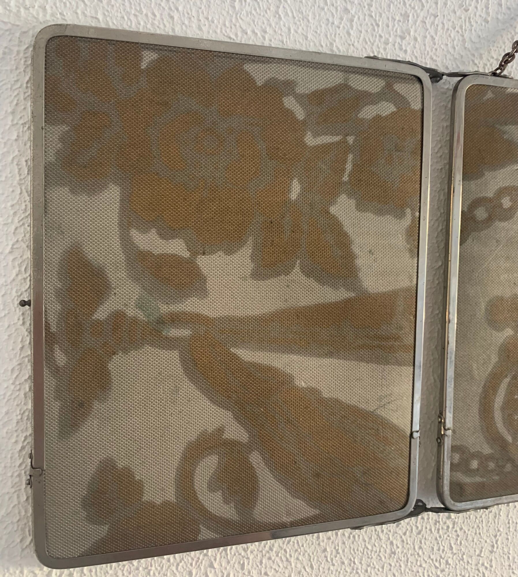 Miroir vintage 1930 triptyque de barbier Art Déco tissu - 31 x 77 cm