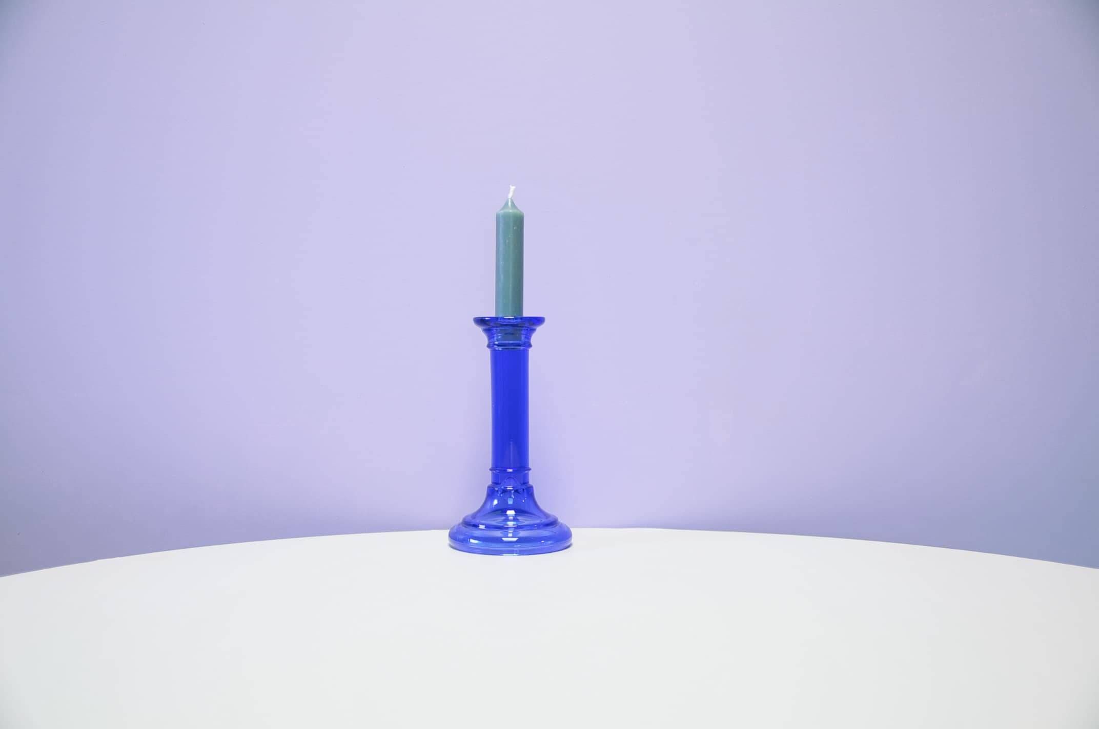 Vintage tall blue glass candlestick