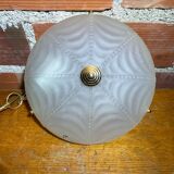 Antique Pendant Light Dome Molded Glass + Vintage Gold Metal