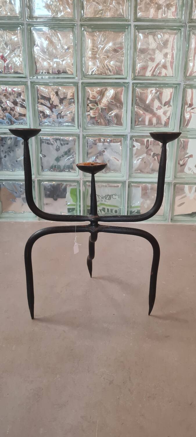 Brutalist wrought iron candle holder