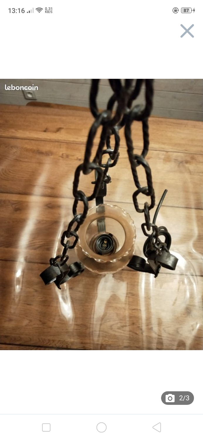 Lustre vintage méta bois et verre