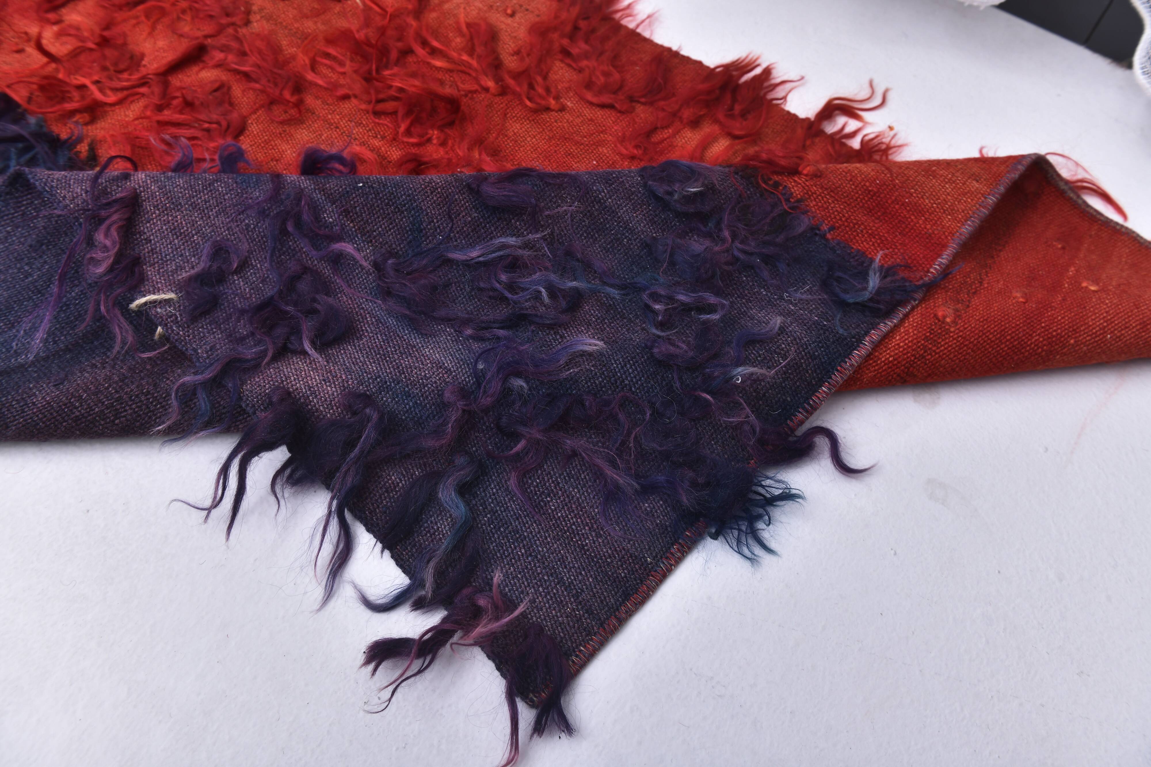 2x6 Red Blue Wool Vintage Runner Rug, 66x190Cm SK 240489