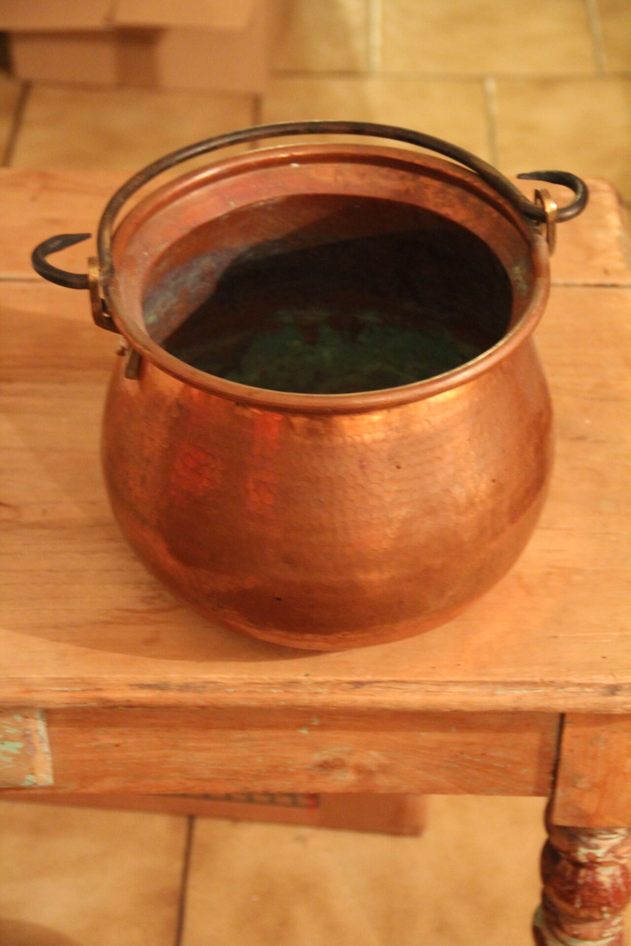 Hammered copper cauldron