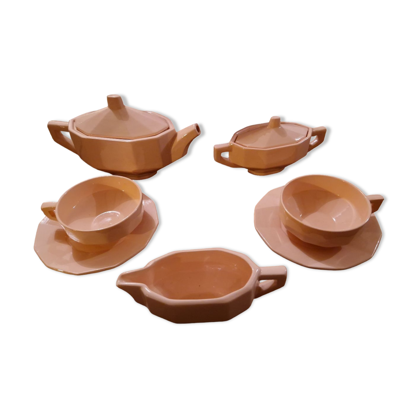 Longwy ceramic pink coffee tea set