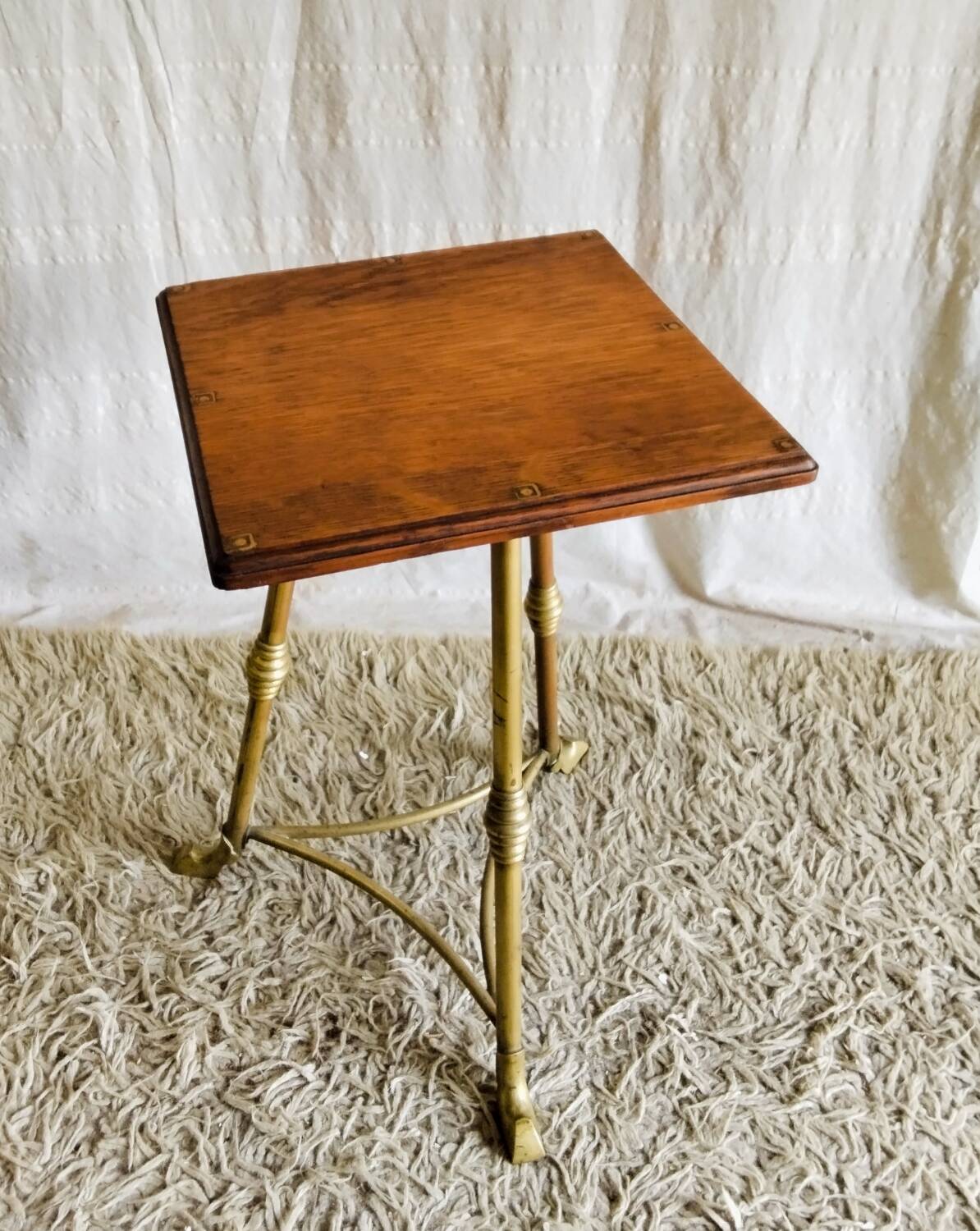 English side table in brass and solid wood - late 19th century