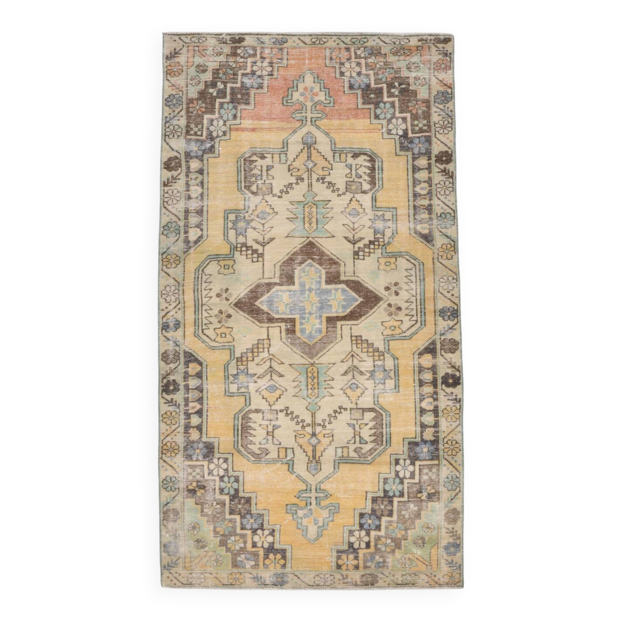 Yellow & Brown Oriental Vintage Rug, 125x230Cm