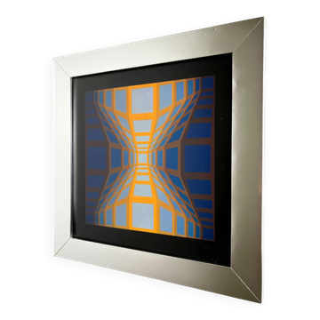 Victor Vasarely, optical composition, circa 1970s, offset print, framed
