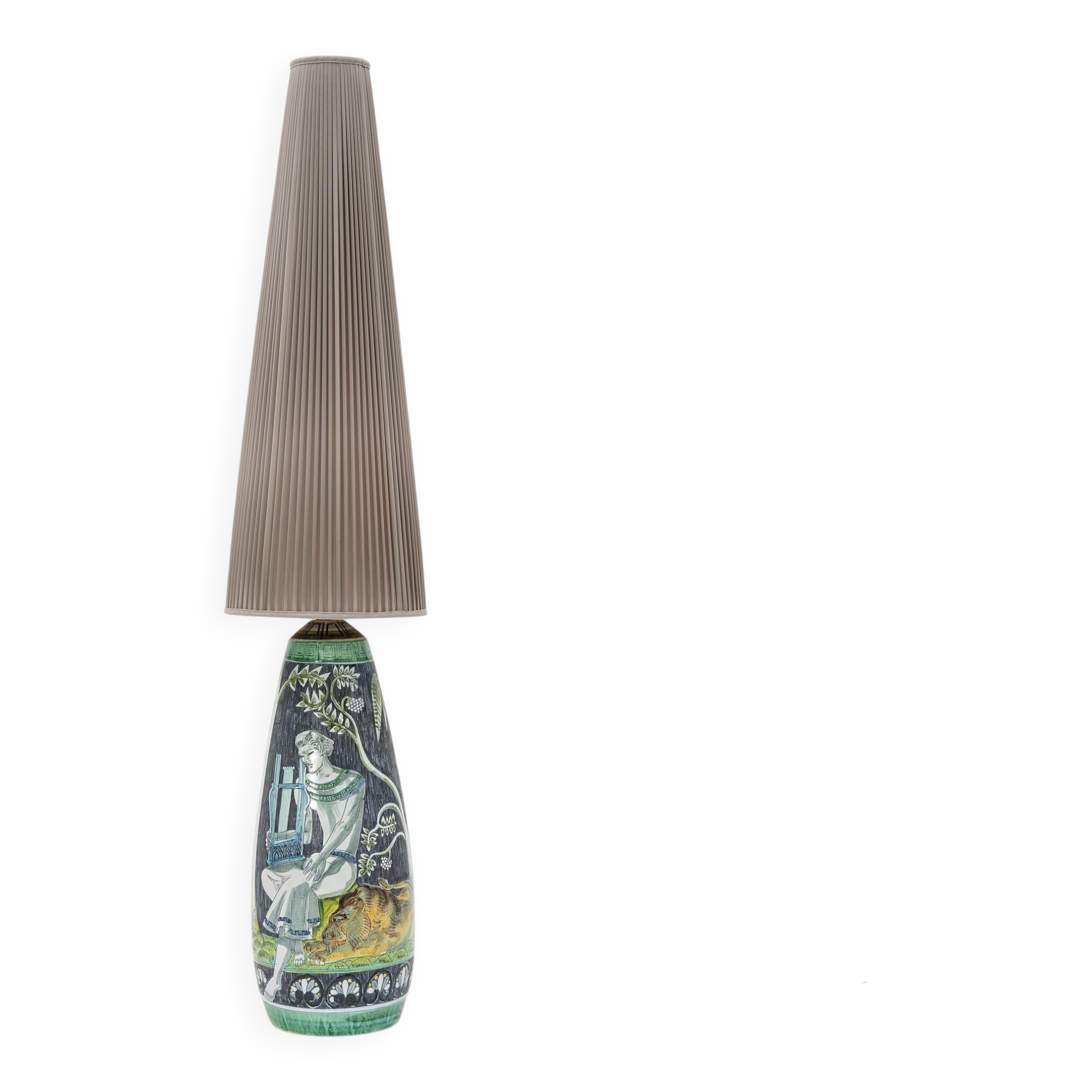 XXL lamp by M Zawadski, hand-painted Tilgmans, Sweden, 1961, signed and dated.