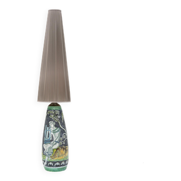 XXL lamp by M Zawadski, hand-painted Tilgmans, Sweden, 1961, signed and dated.