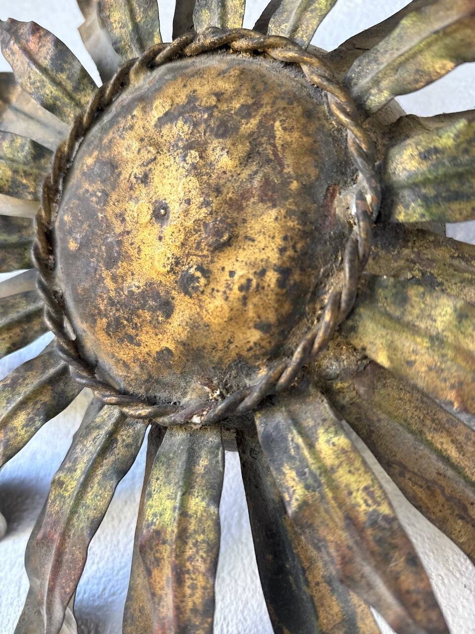 Ceiling or wall light with sun motif, brass, 1950s