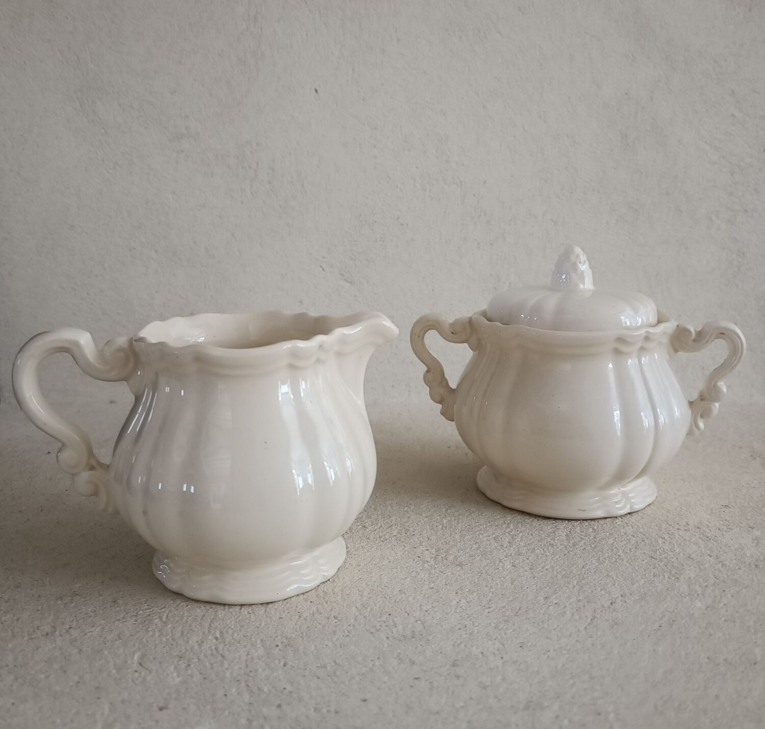Teapot, sugar bowl and ivory milk jar from Sarreguemines