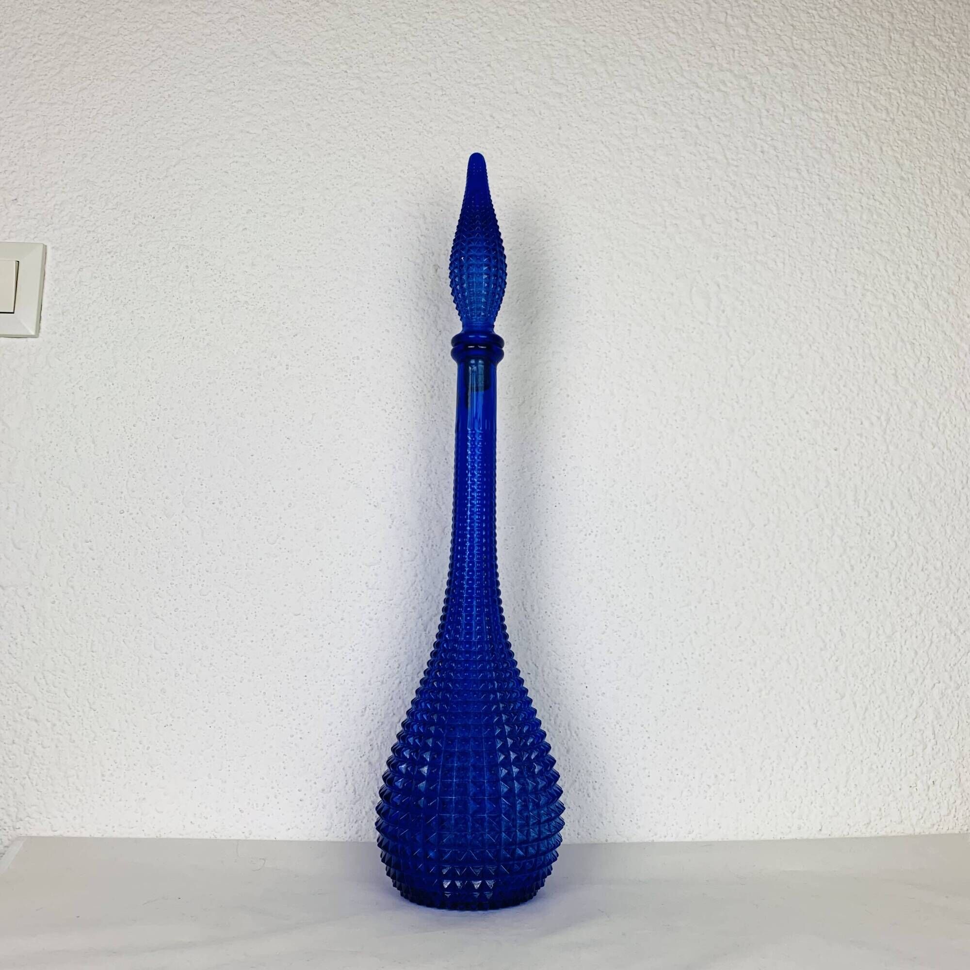 Carafe Empoli Italian bottle blue diamond glass, vintage