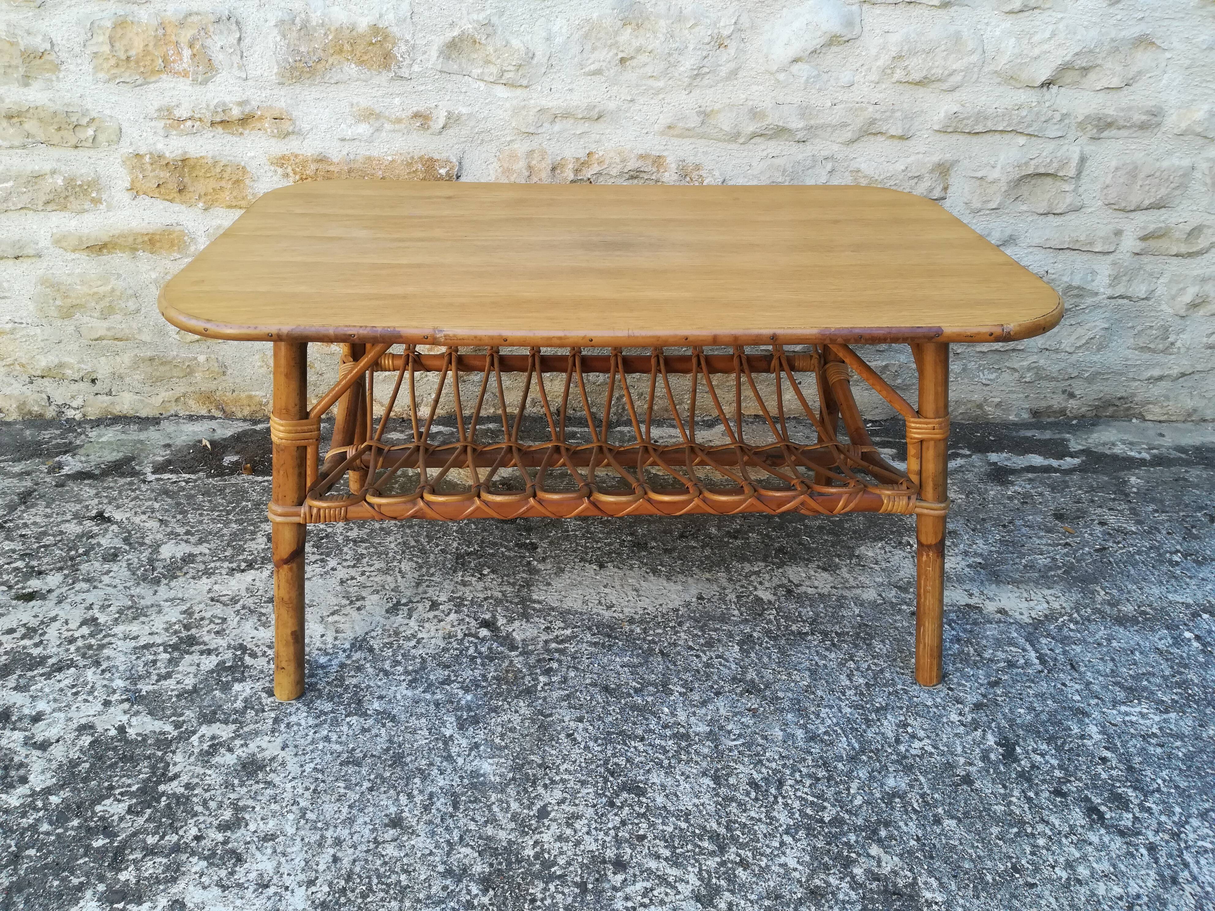 Rattan and bamboo coffee table