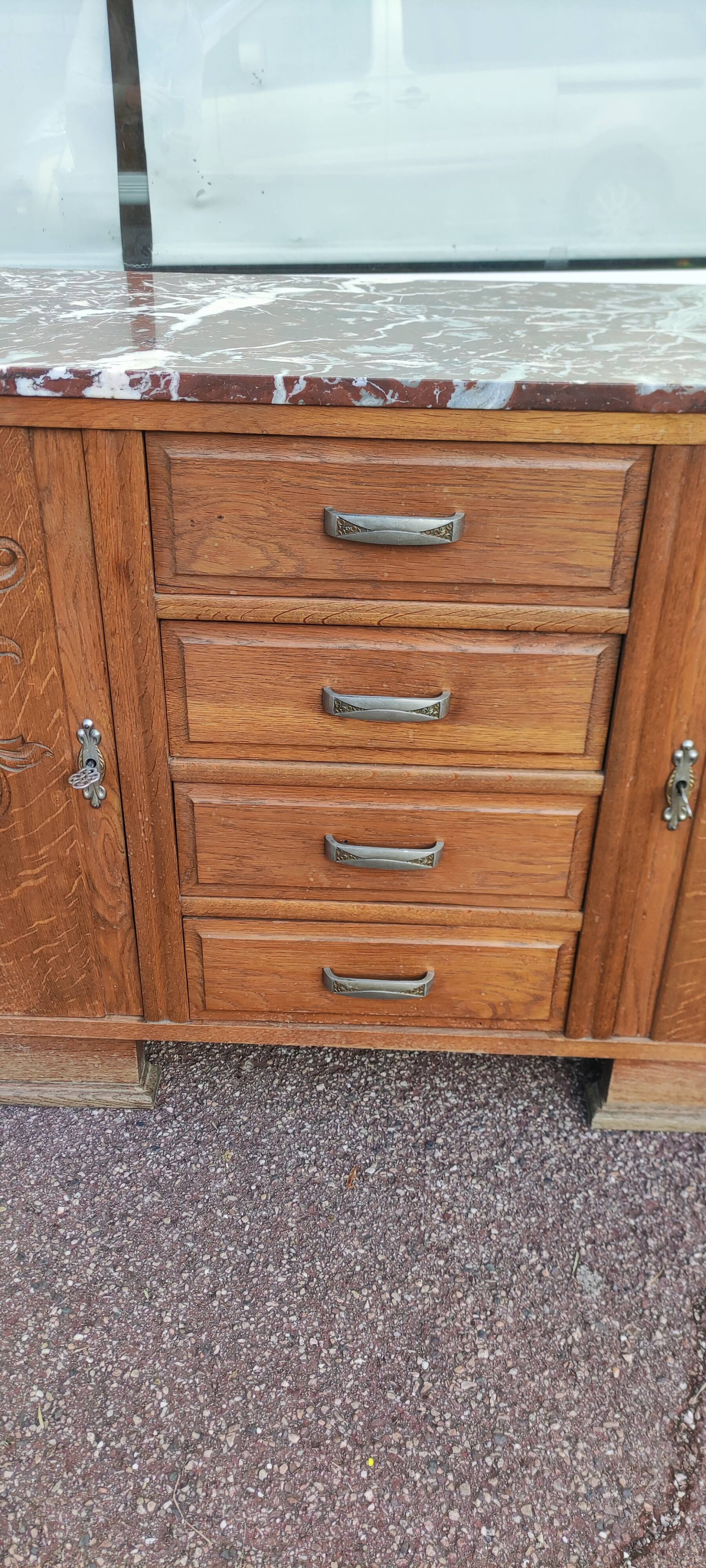 Small Buffet Commode Solid wood 4 drawer - Red marble - 1950
