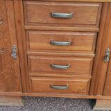 Buffet en bois massif 4 tiroirs - marbre rouge - 1950
