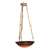 Large glass paste and brass chandelier in Art Deco style.