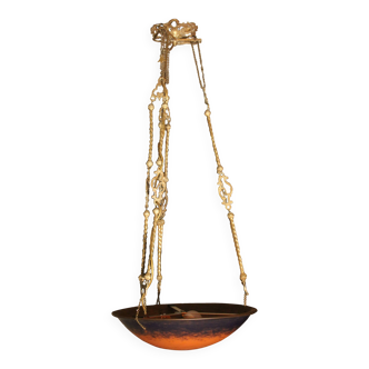 Large glass paste and brass chandelier in Art Deco style.