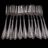 12 silver plated cake forks with case