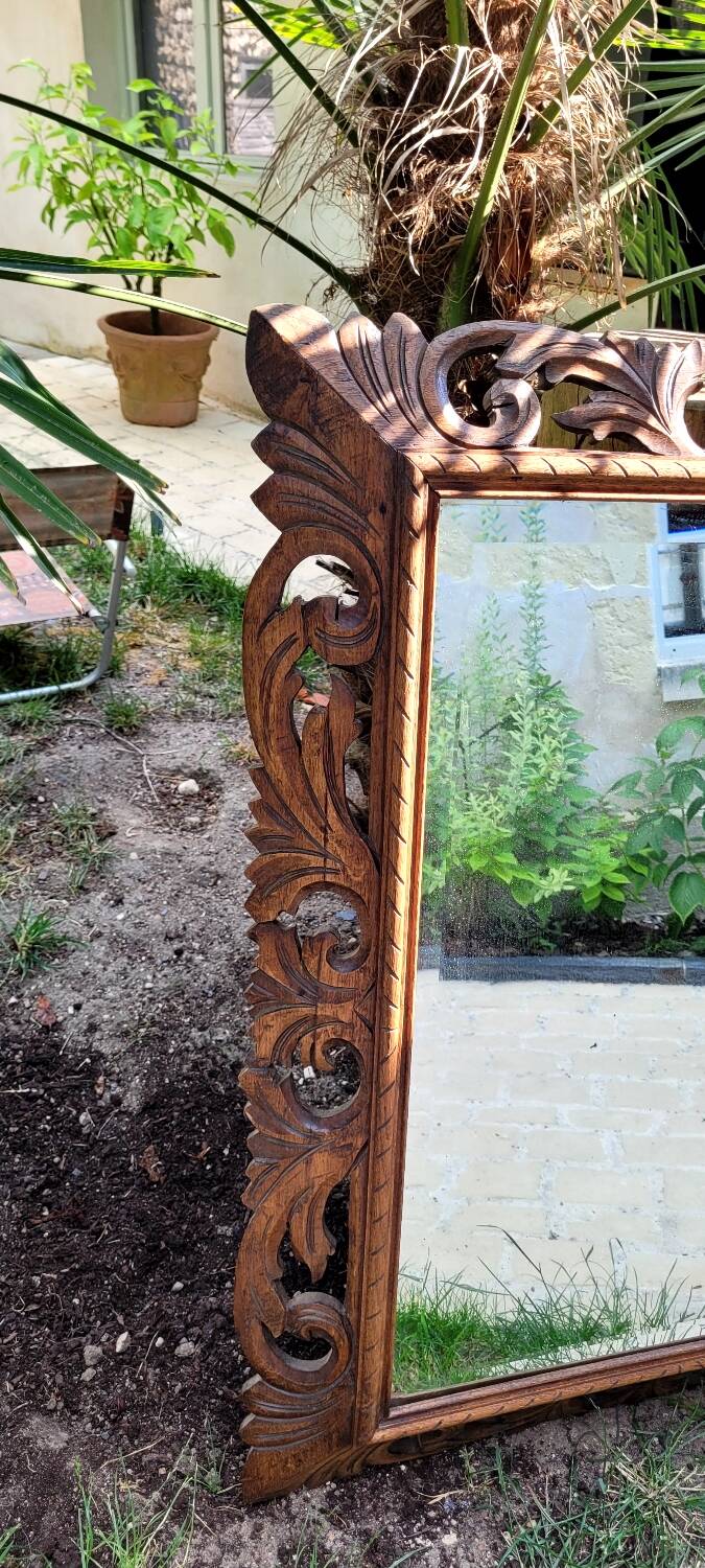 Huge antique Indonesian teak mirror