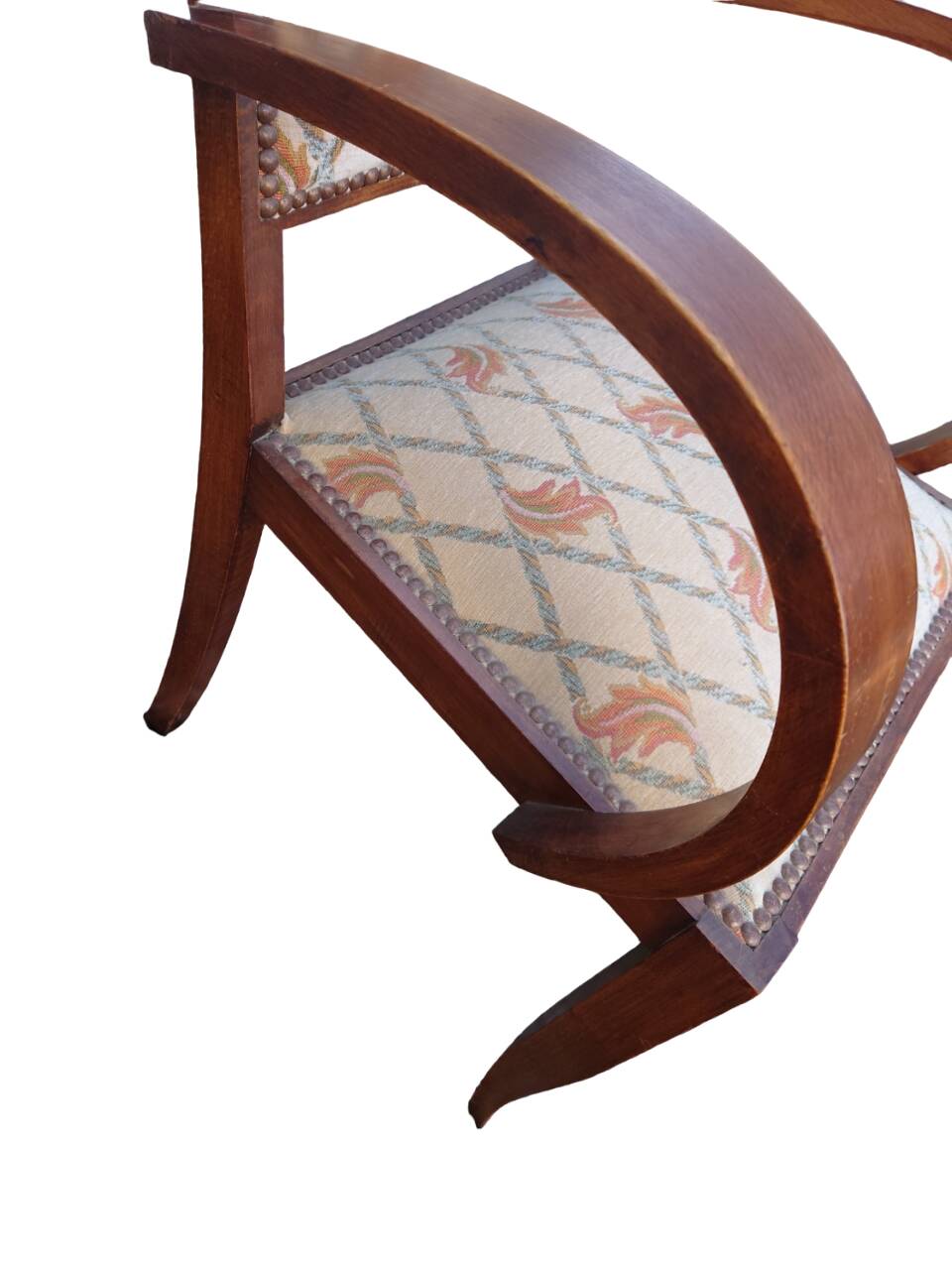 Pair of bridge armchairs in wood and fabric, 1940