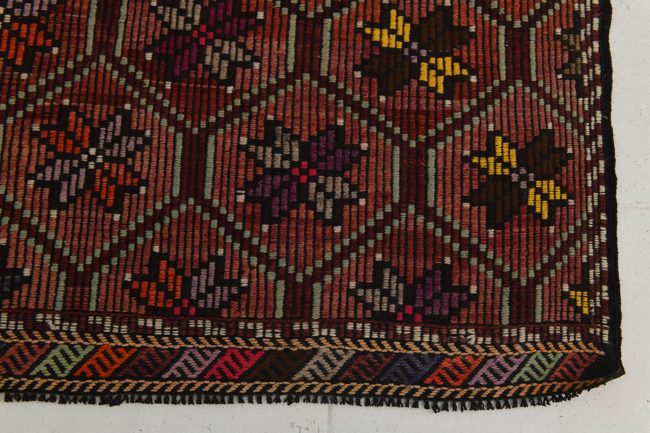 Burgundy Red Star Pattern Vintage Kilim Rug, 194x314Cm