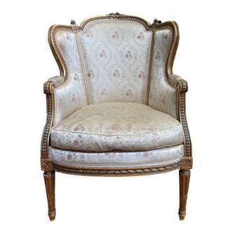 Fauteuil bergère de style Louis XVI en bois doré 1900