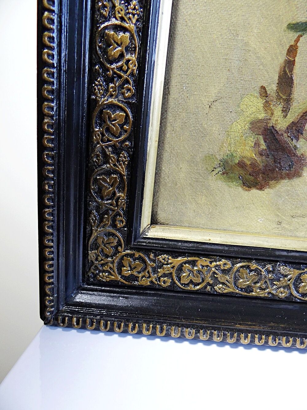 Large antique painting of peonies, signed E. Jacque, late 19th to early 20th century.