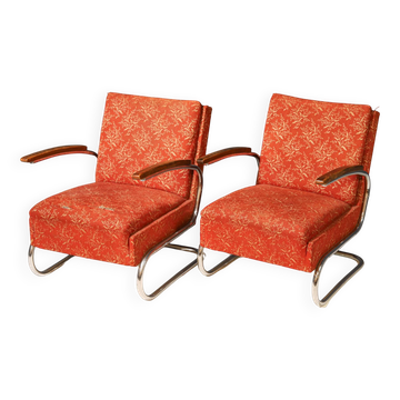 Functionalist Upholstered Armchair by Mücke-Melder | 1930s, Czechoslovakia
