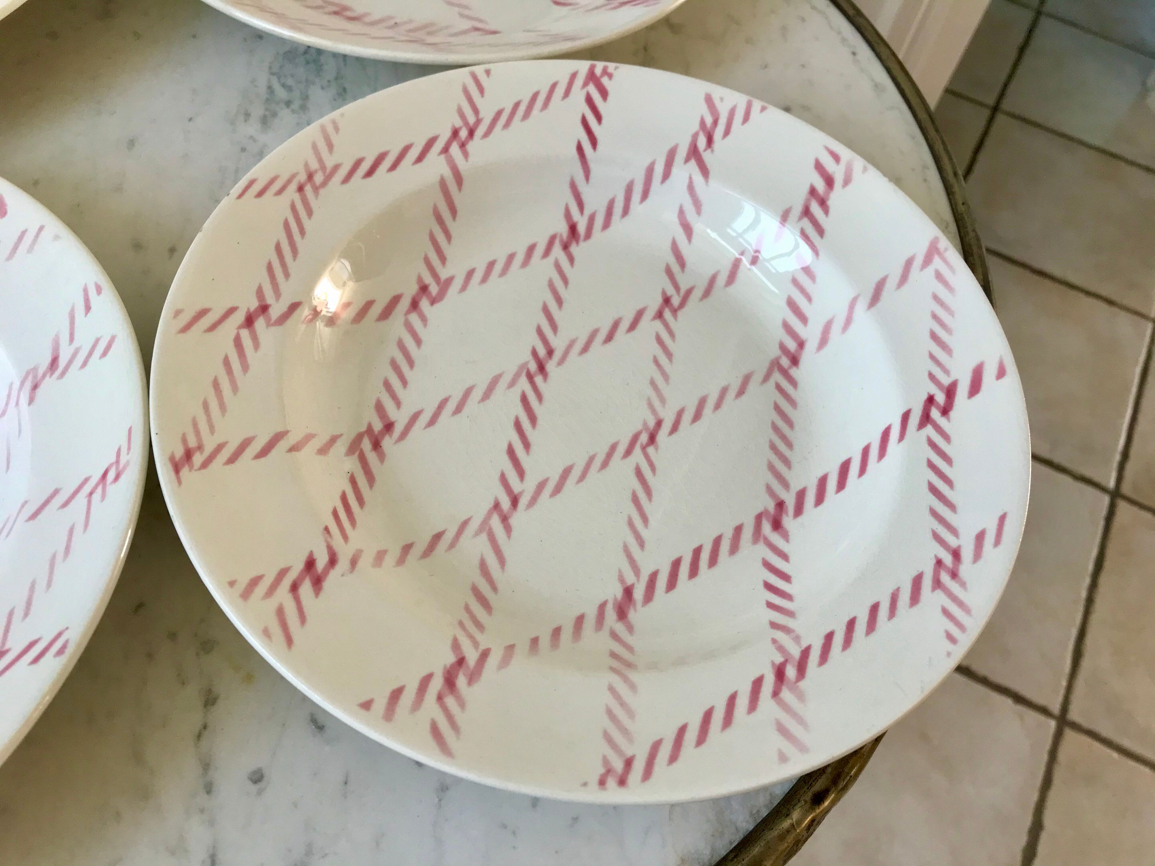 lot de 4 assiettes creuses Badonviller motif corde rose années 30