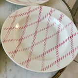 set of 4 hollow plates Badonviller pink rope pattern 30s