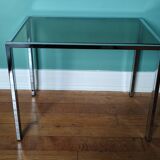 Vintage chrome metal and smoked glass coffee table