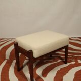 Scandinavian style set lounge chair and ottoman footrest in boucle fabric natural dark wood Mid Cent