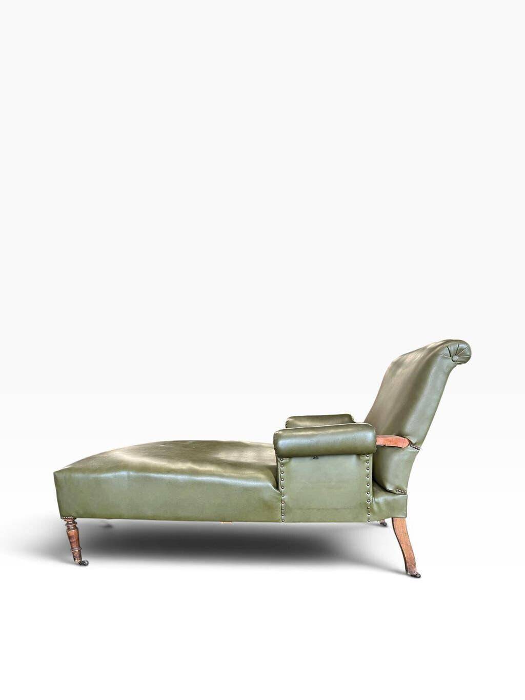 Chaise longue / fauteuil / chaise longue vintage en similicuir vert.