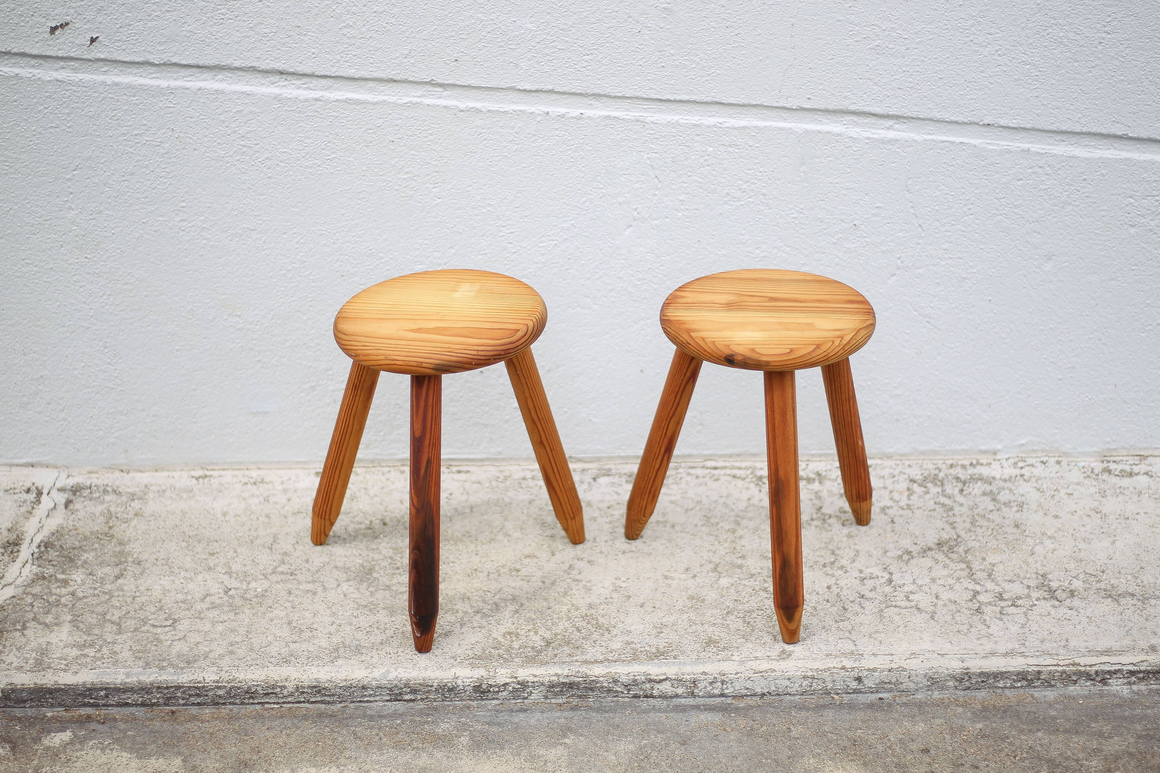 Pair of vintage stools, wooden stools, tripod stools, side stools, plant holders