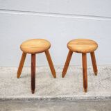 Pair of vintage stools, wooden stools, tripod stools, side stools, plant holders