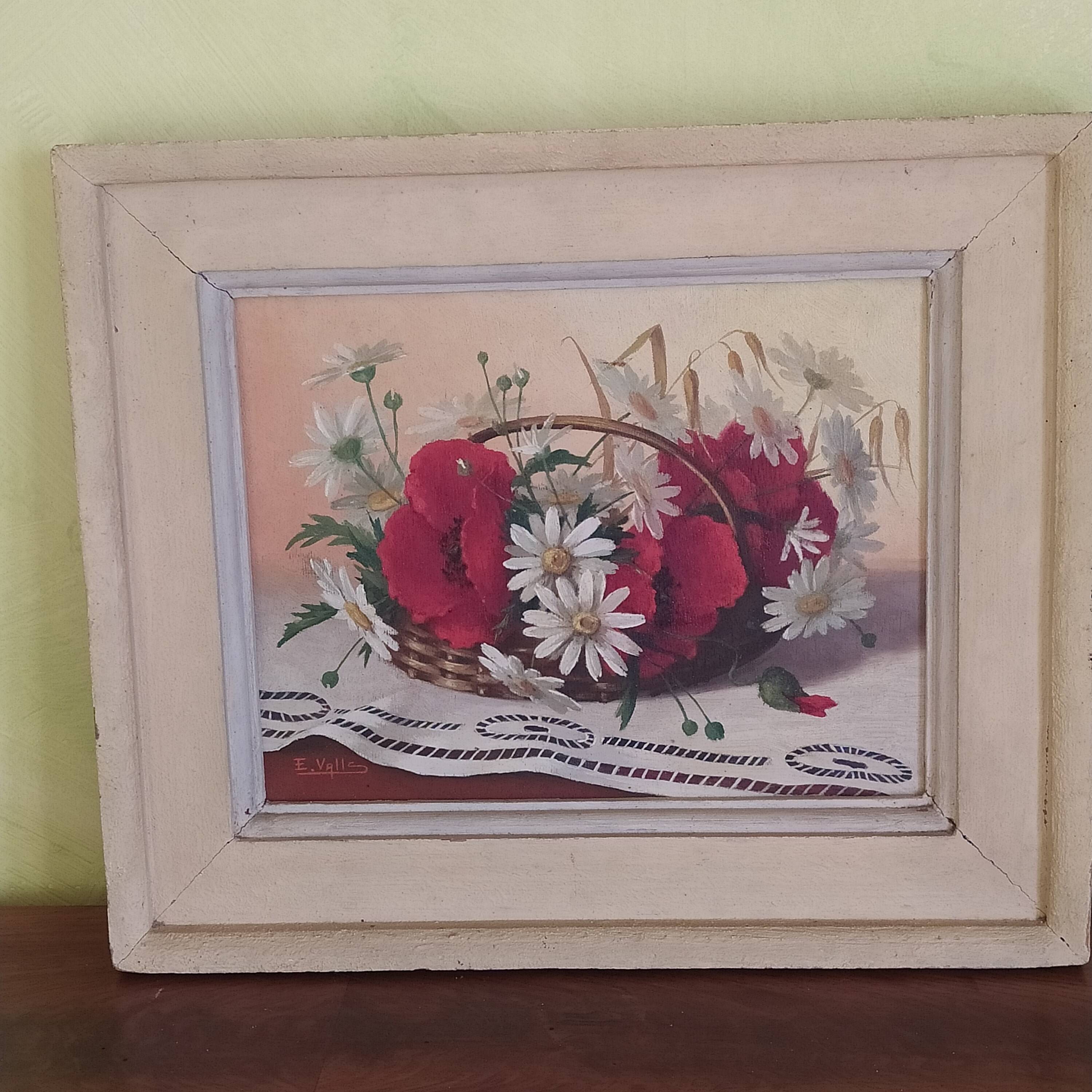 oil on panel bouquet of poppies and daisies Ernesto Valls