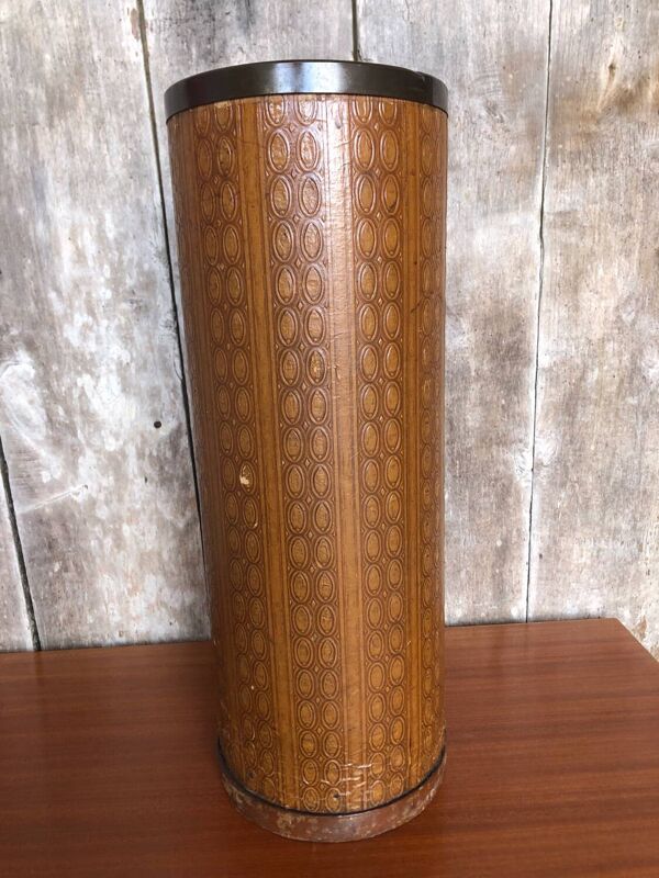 Porte parapluie carton bouilli + cerclage laiton + bac intérieur vintage